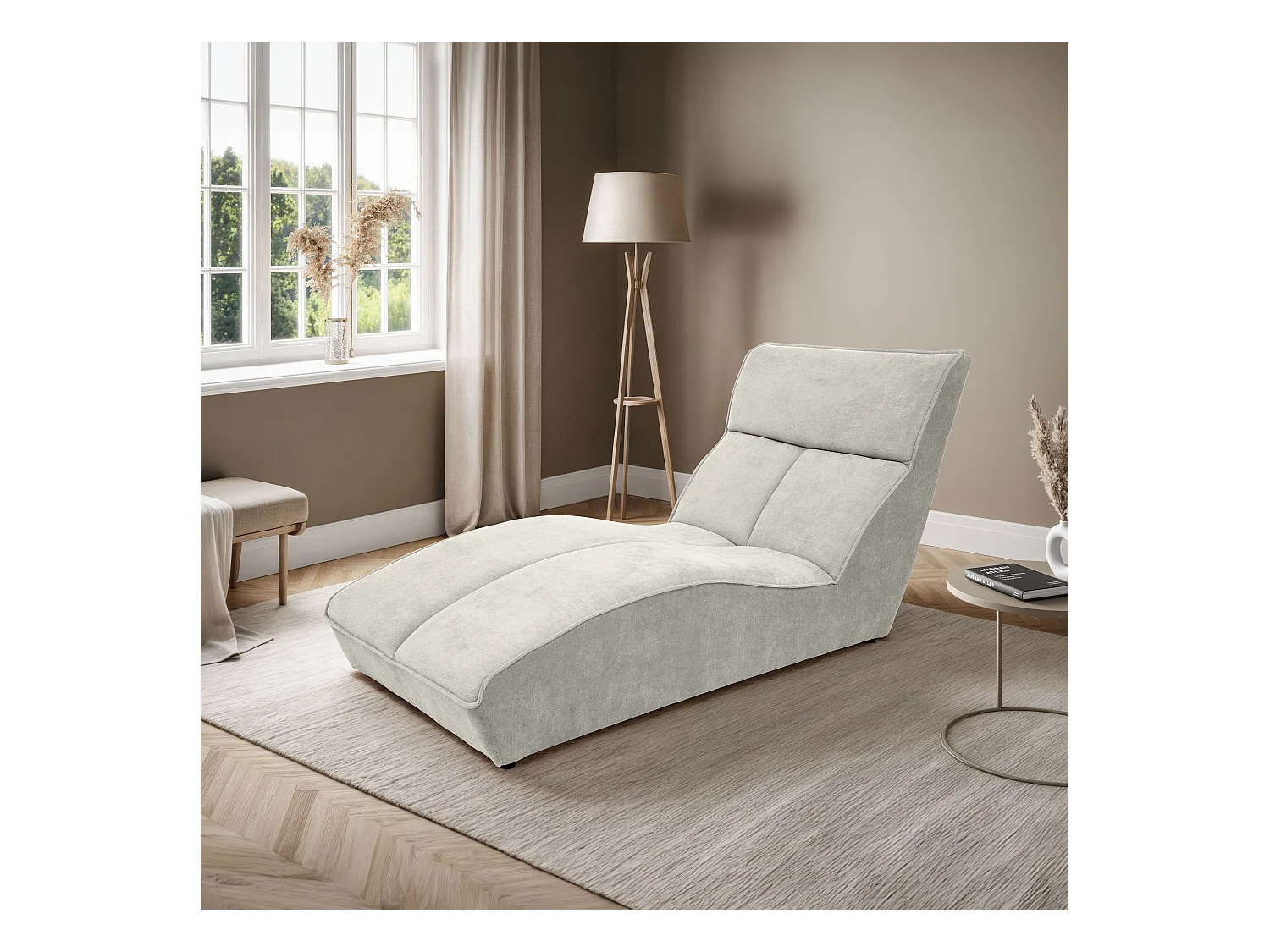 Chaiselongue SAN DIEGO in beige fluweel