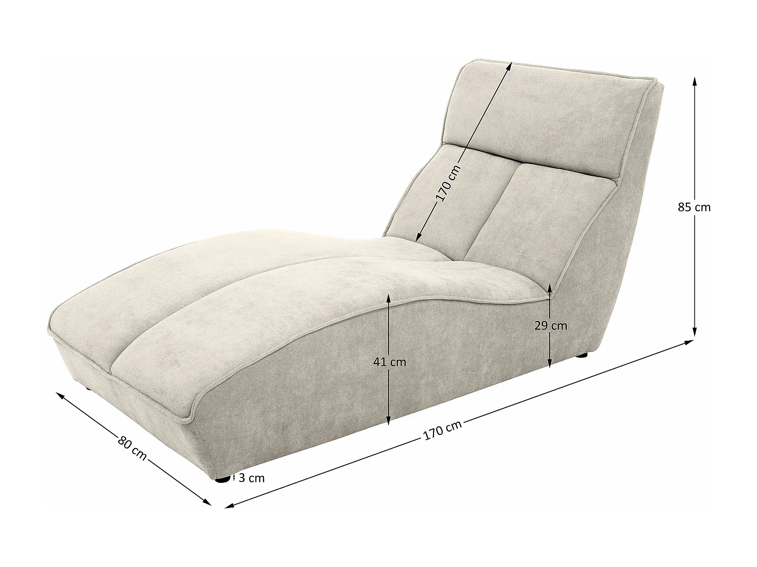 Chaiselongue SAN DIEGO in beige fluweel