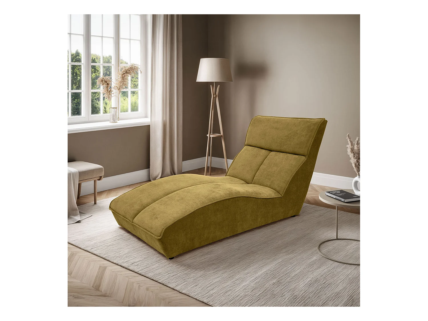 Chaiselongue SAN DIEGO im Velours Gelb