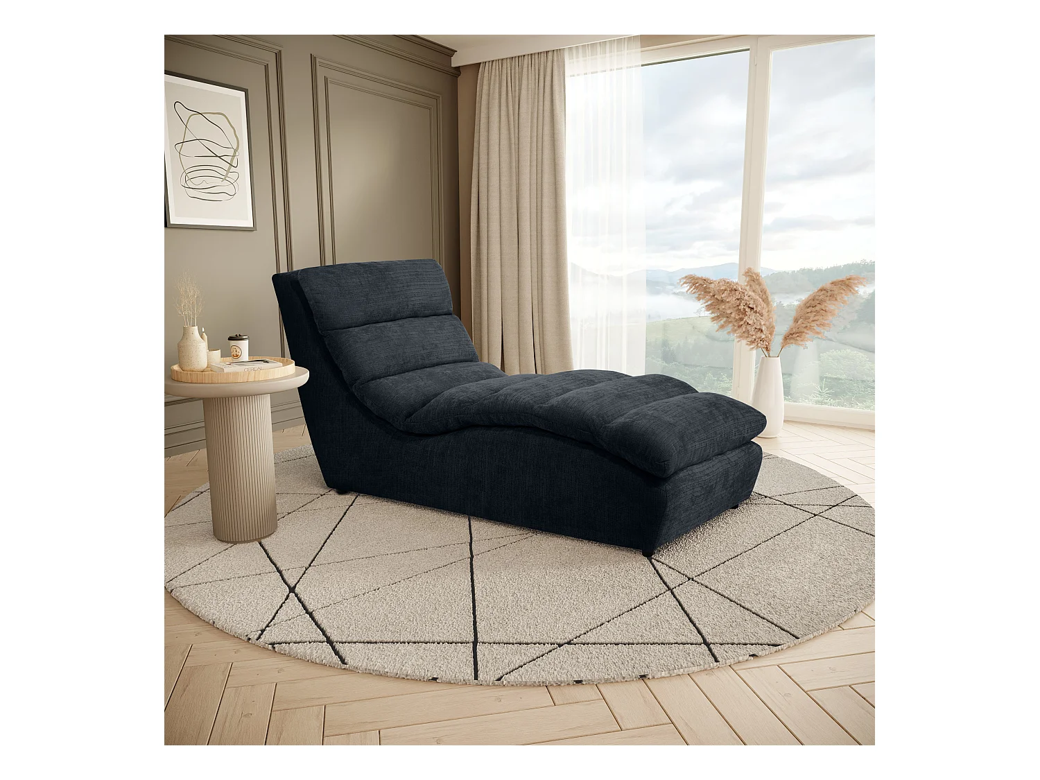 Chaise longue SAN REMO en velours côtelé anthracite