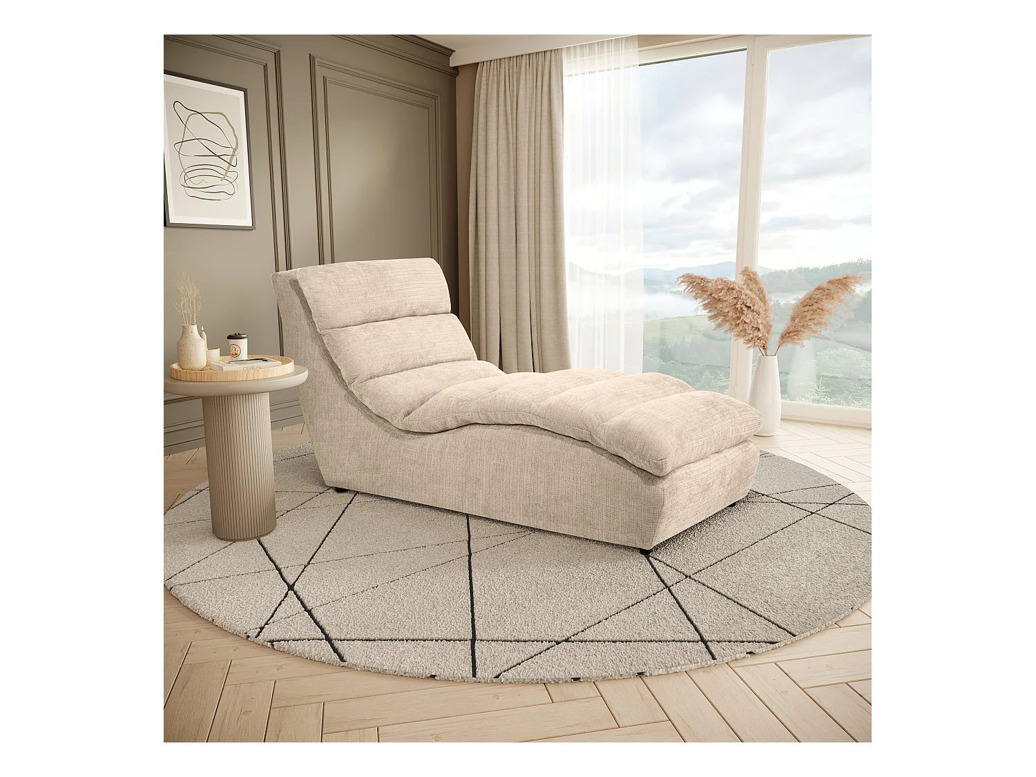 Chaise longue SAN REMO en velours côtelé Beige