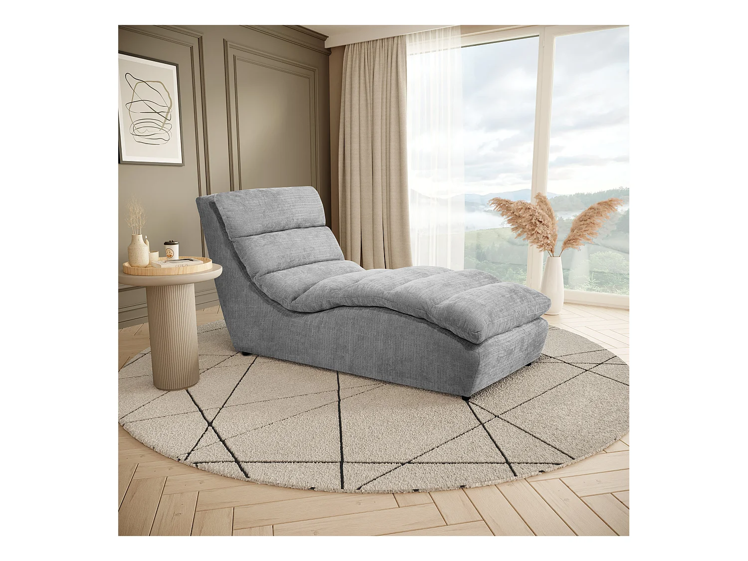 Chaise longue SAN REMO en velours côtelé gris