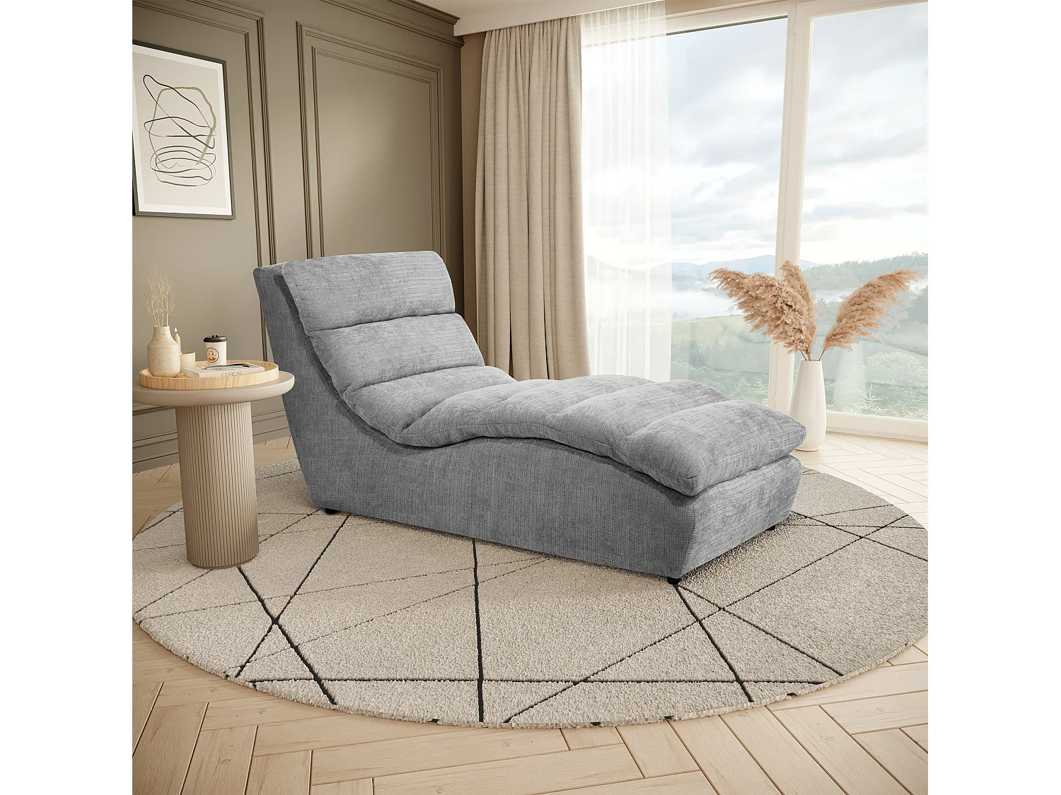 Chaise longue SAN REMO en velours côtelé gris