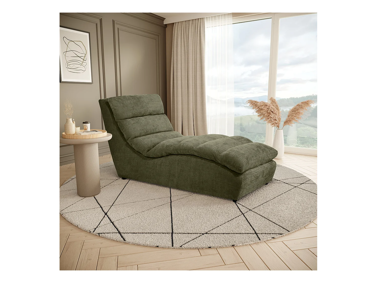 Chaise longue SAN REMO en velours côtelé vert
