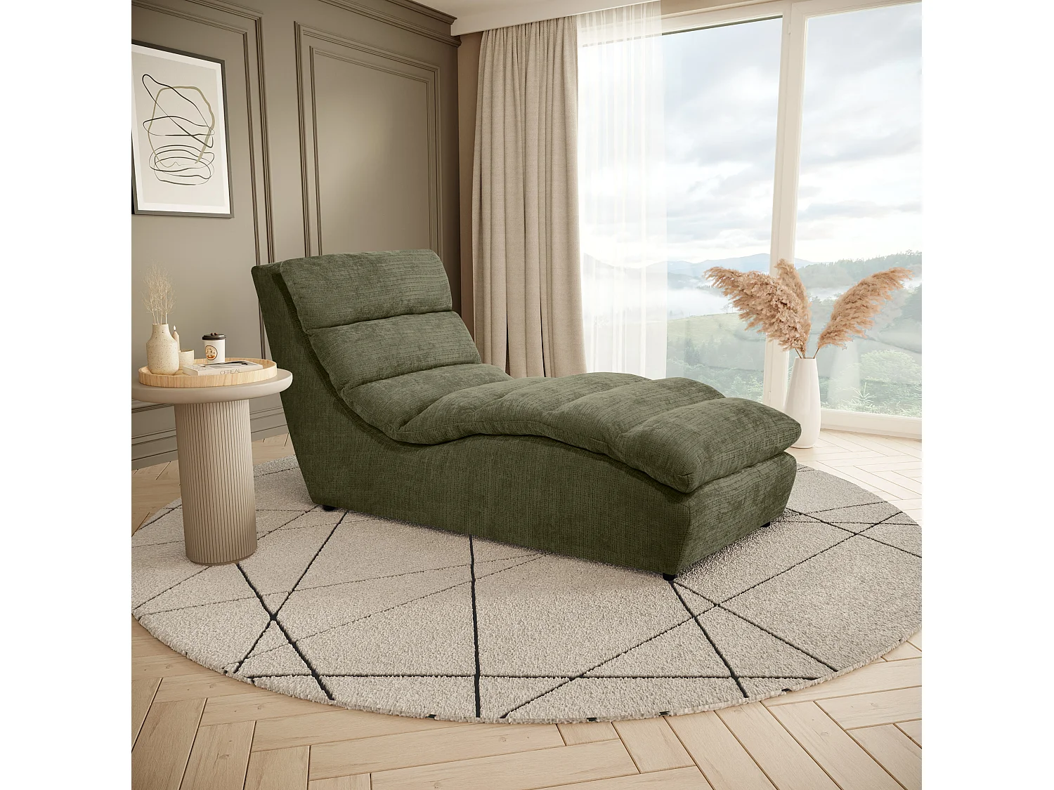 Chaise longue SAN REMO en velours côtelé vert