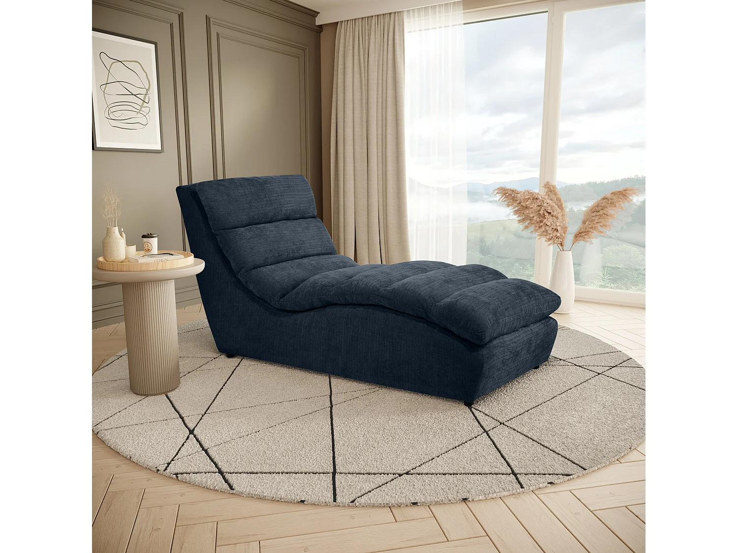 Chaise longue SAN REMO en velours côtelé bleu foncé