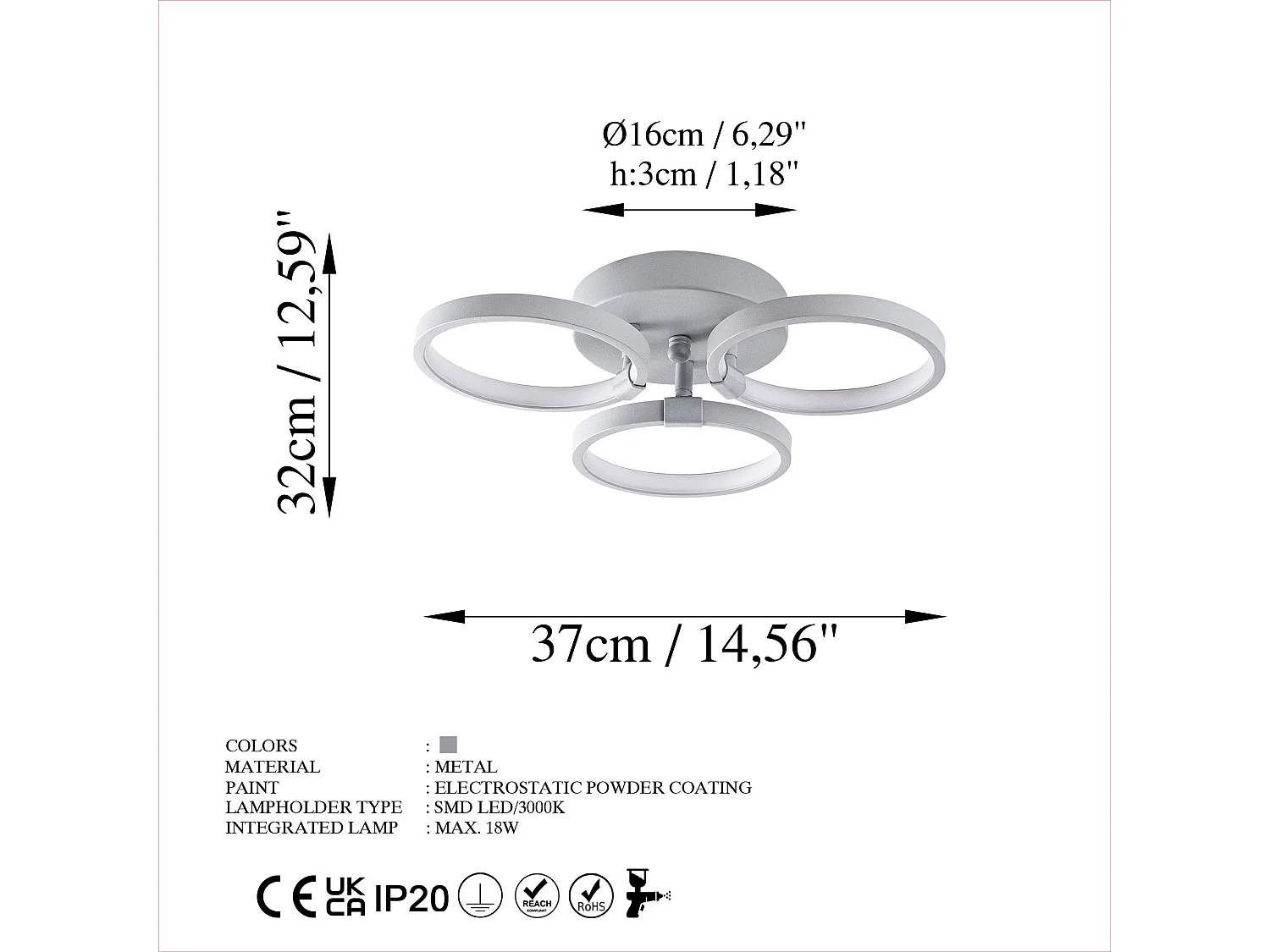 Plafonnier à LED Kandaa D37xH32cm Métal Gris