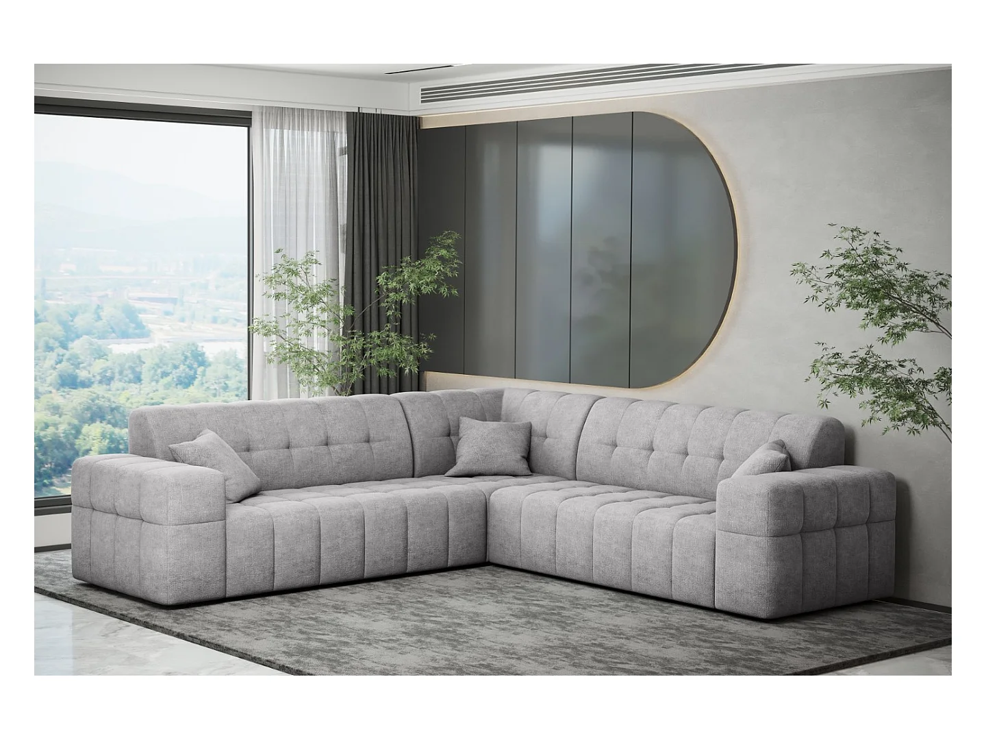 Canapé d'angle Corner Eckouch Salon NIMES tissu élégant Perfect Harmony Gris