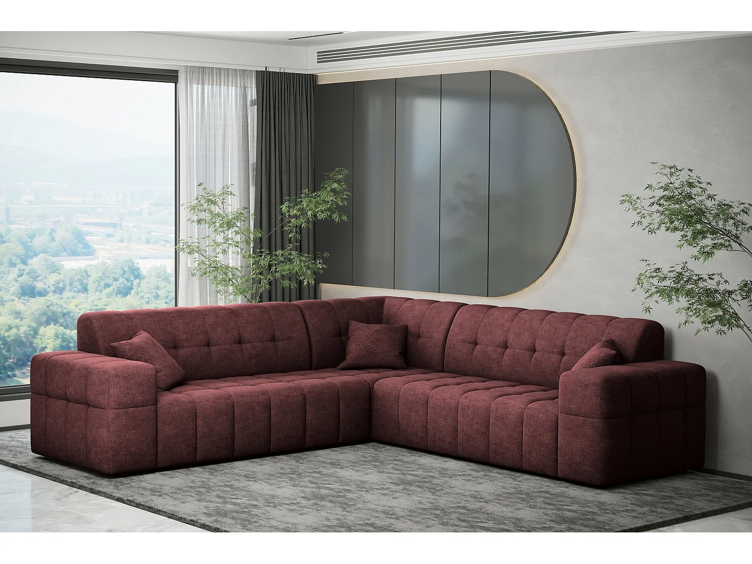 Canapé d'angle Coin Eckouch salon NIMES tissu élégant Perfect Harmony vin rouge