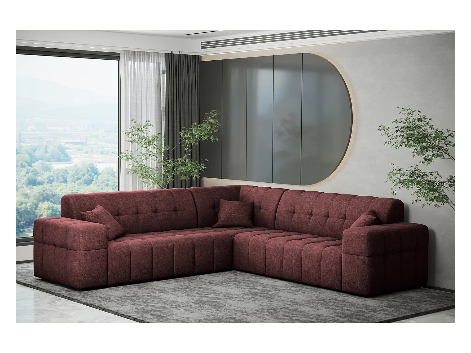 Ecksofa Corner Eckouch Wohnzimmer NIMES stilvol Stoff Perfect Harmony Rotwein