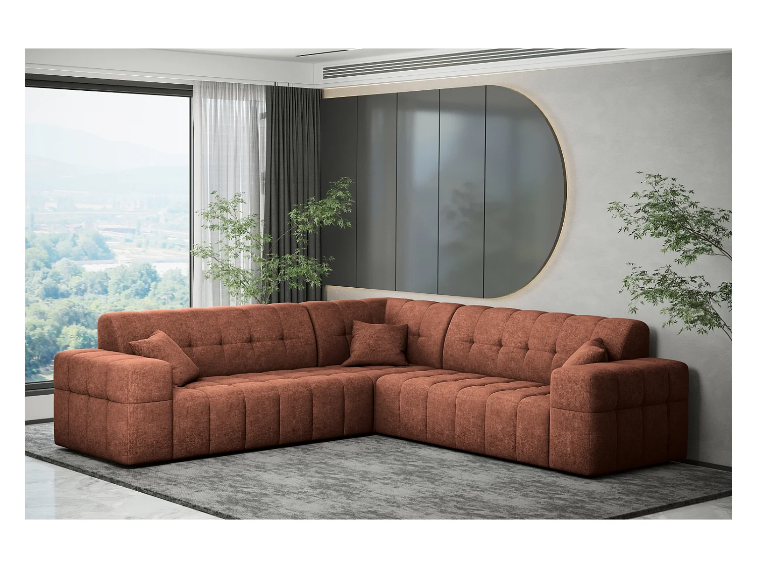 Canapé d'angle Coin Eckouch salon NIMES tissu élégant Harmonie Parfaite cuivre