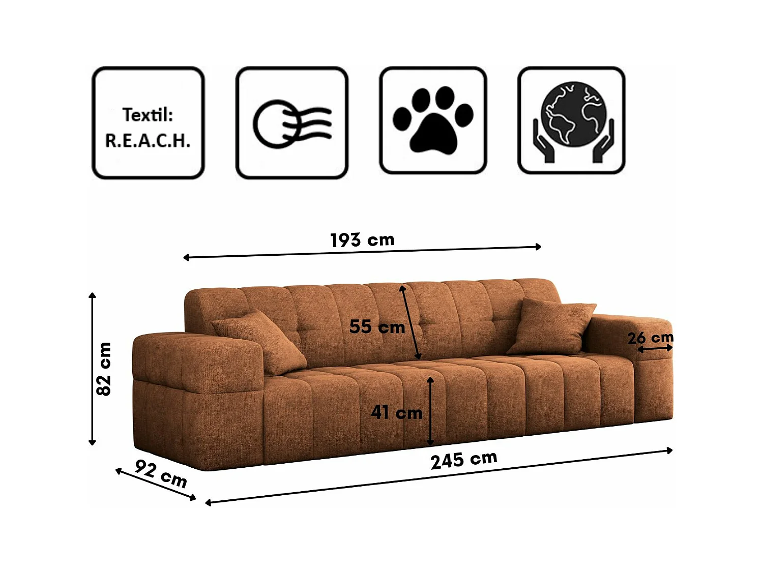 Canapé 3 places série NIMES tissu élégant Perfect Harmony Orange