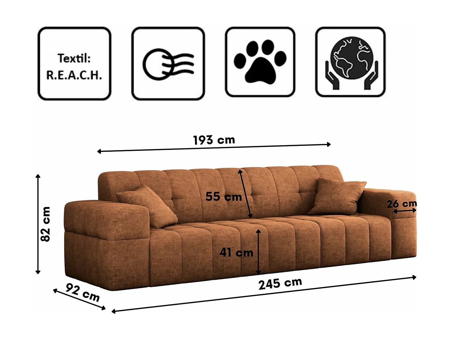 Canapé 3 places série NIMES tissu élégant Perfect Harmony Orange
