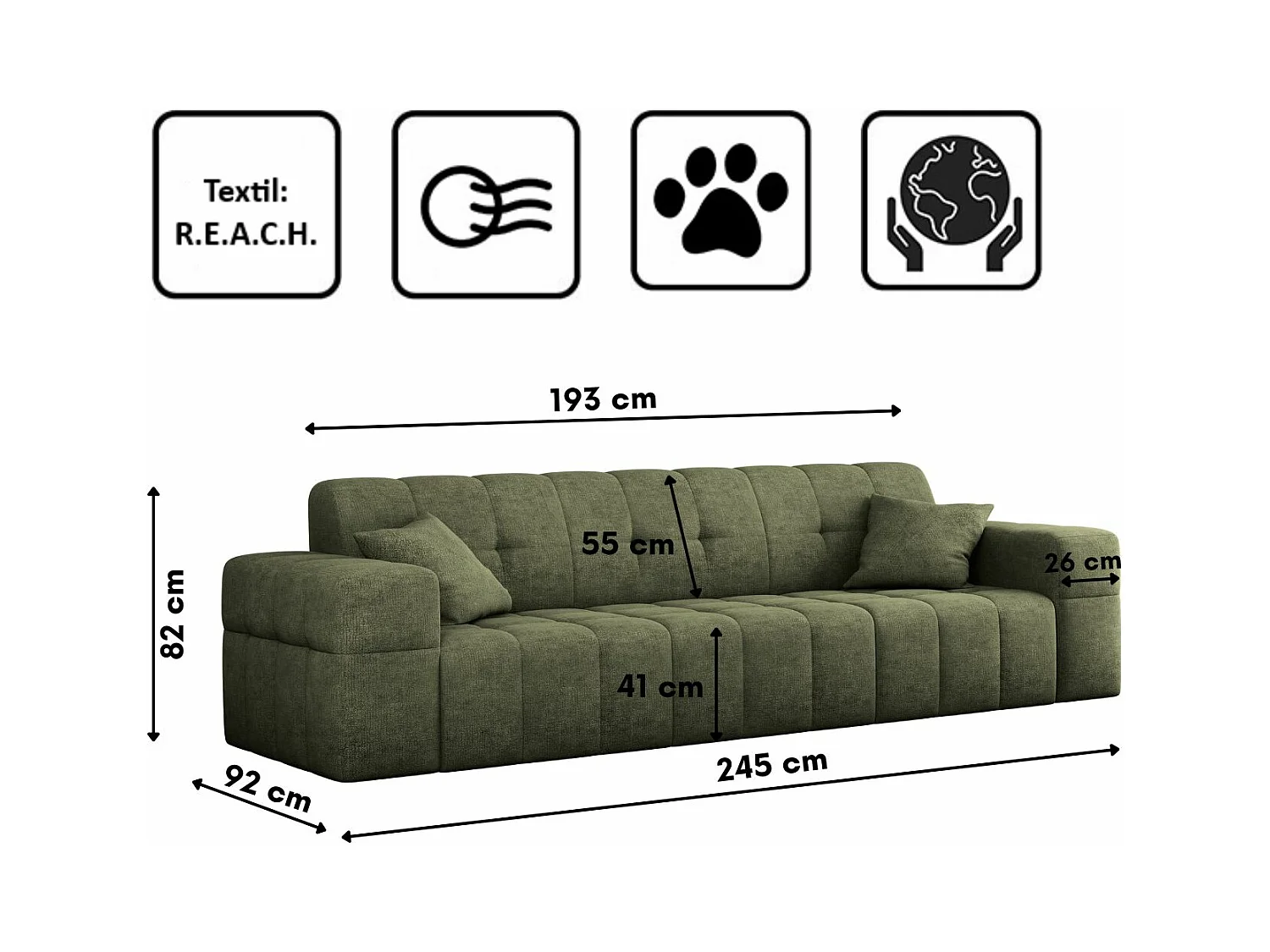 Canapé 3 places série Canapé NIMES tissu élégant Perfect Harmony Green