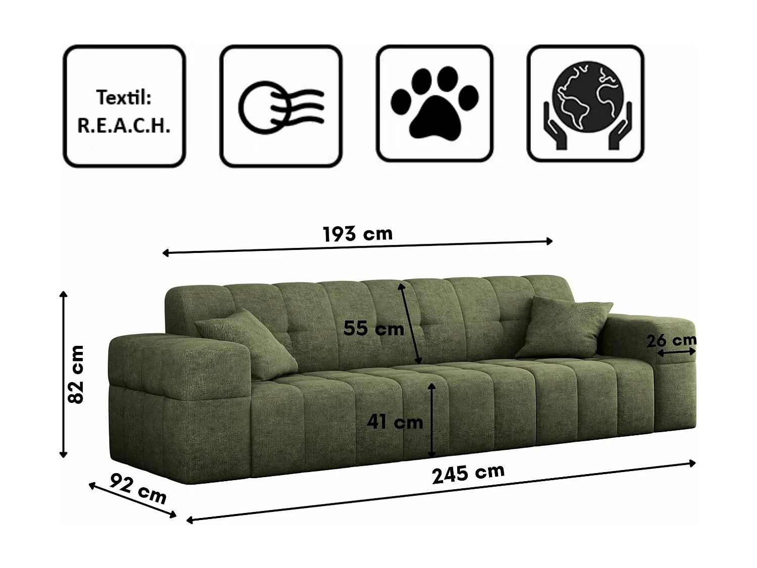 Canapé 3 places série Canapé NIMES tissu élégant Perfect Harmony Green