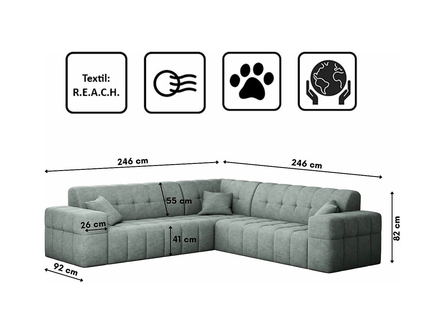 Canapé d'angle Coin Eckouch salon NIMES tissu élégant Perfect Harmony Mintz