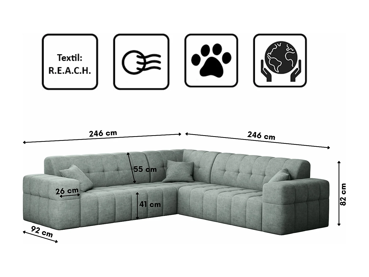 Canapé d'angle Coin Eckouch salon NIMES tissu élégant Perfect Harmony Mintz