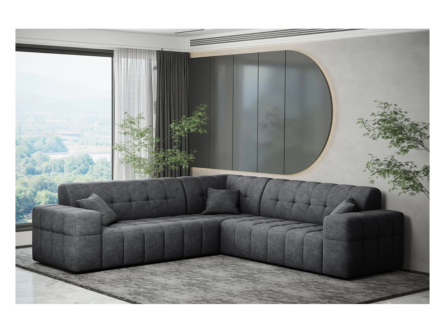 Ecksofa Corner Eckouch Wohnzimmer NIMES stilvol Stoff Perfect Harmony Dunkelgrau