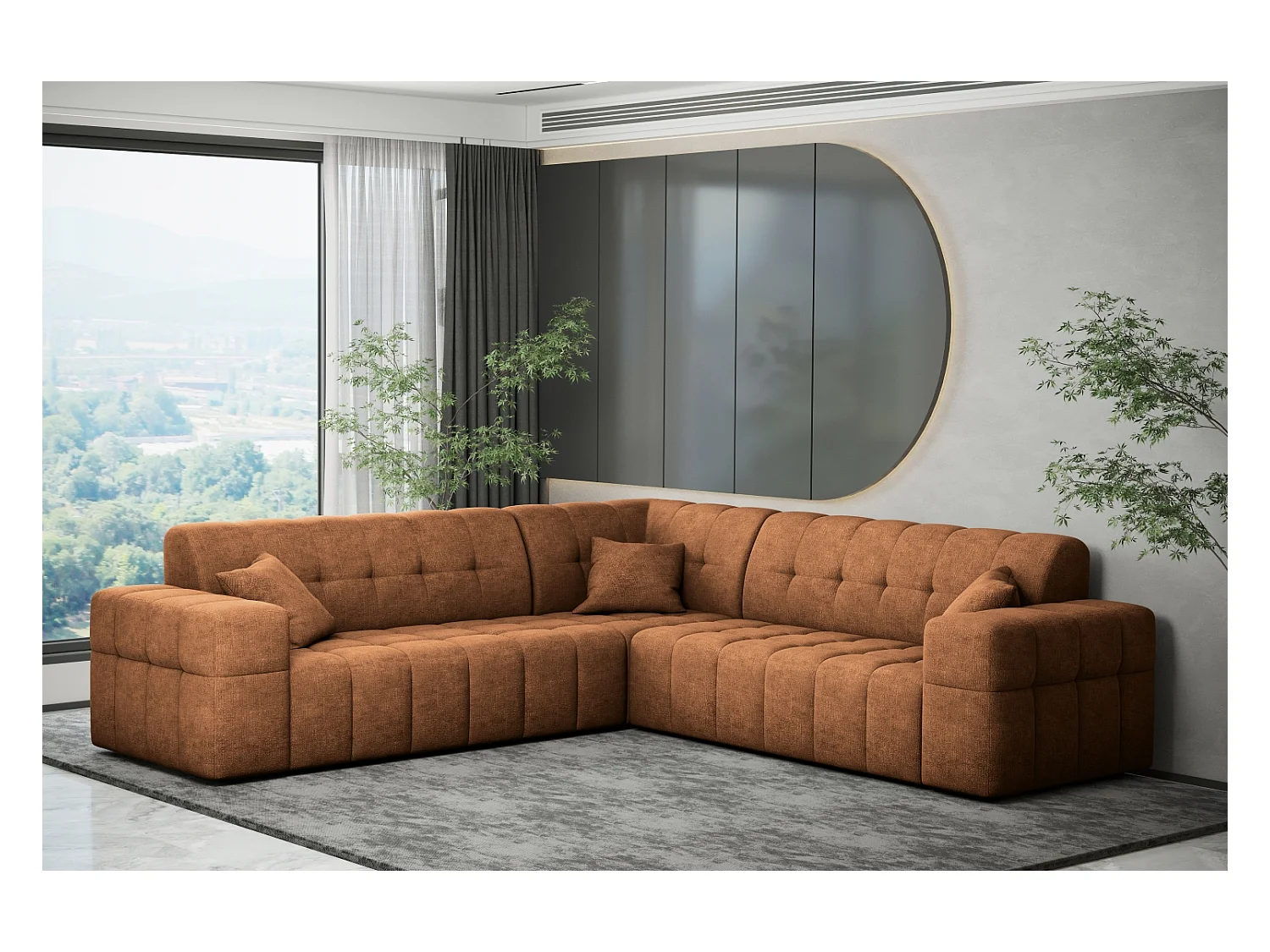 Canapé d'angle Coin Eckouch salon NIMES tissu élégant Harmonie Parfaite Orange