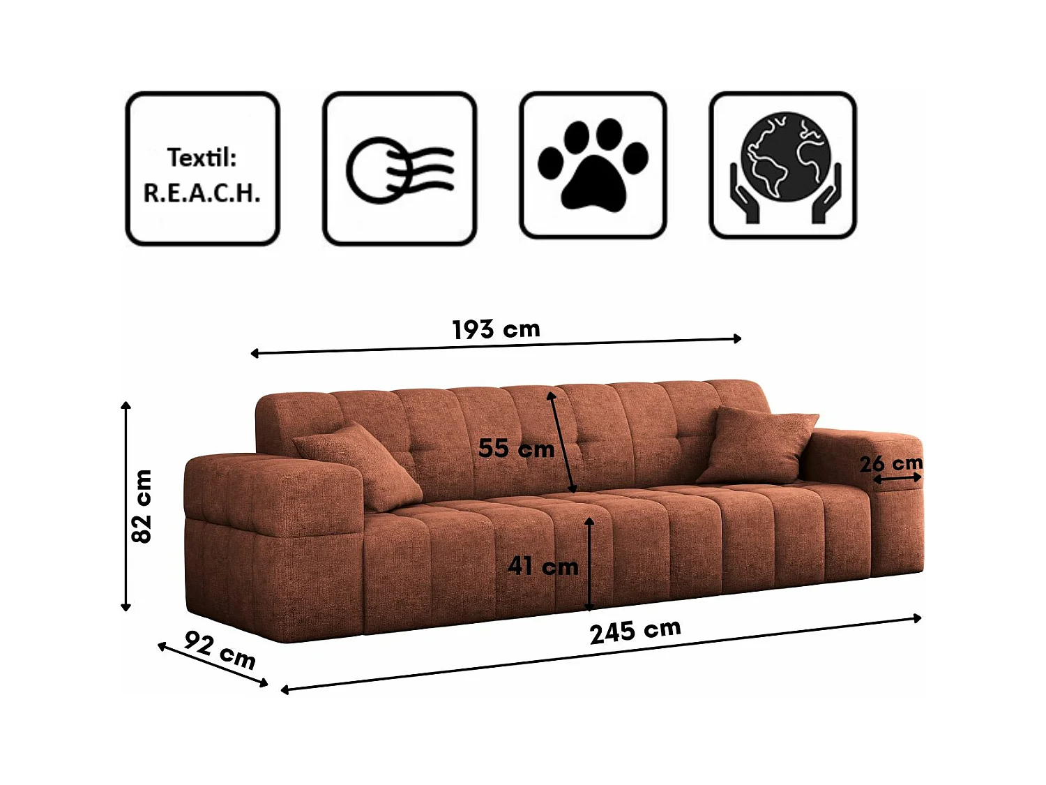 Canapé 3 places série Canapé NIMES tissu élégant Perfect Harmony Copper
