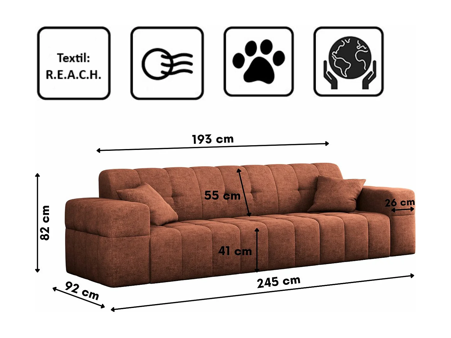 Canapé 3 places série Canapé NIMES tissu élégant Perfect Harmony Copper