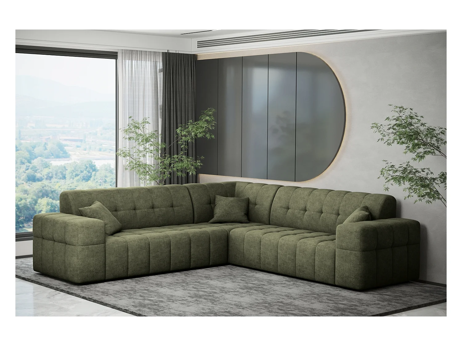 Ecksofa Corner Eckouch Wohnzimmer NIMES stilvol Stoff Perfect Harmony Grün