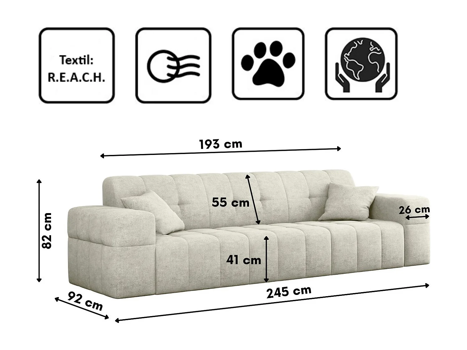 Canapé 3 places série Canapé NIMES tissu élégant Perfect Harmony Cream