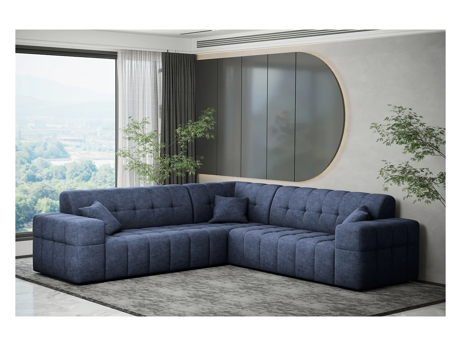 Ecksofa Corner Eckouch Wohnzimmer NIMES stilvol Stoff Perfect Harmony Dunkelblau