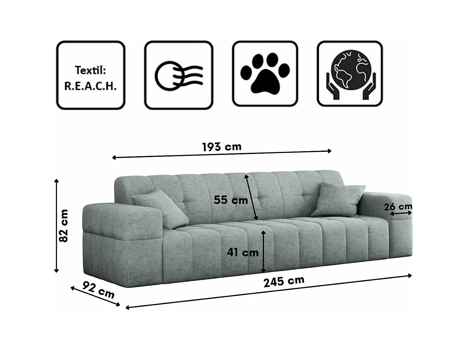 Canapé 3 places série NIMES tissu élégant Perfect Harmony Mintz