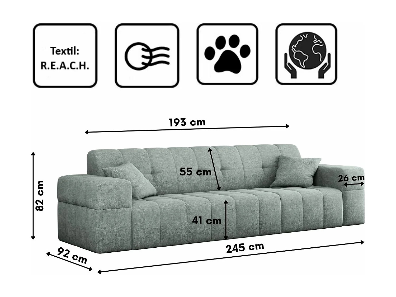 Canapé 3 places série NIMES tissu élégant Perfect Harmony Mintz