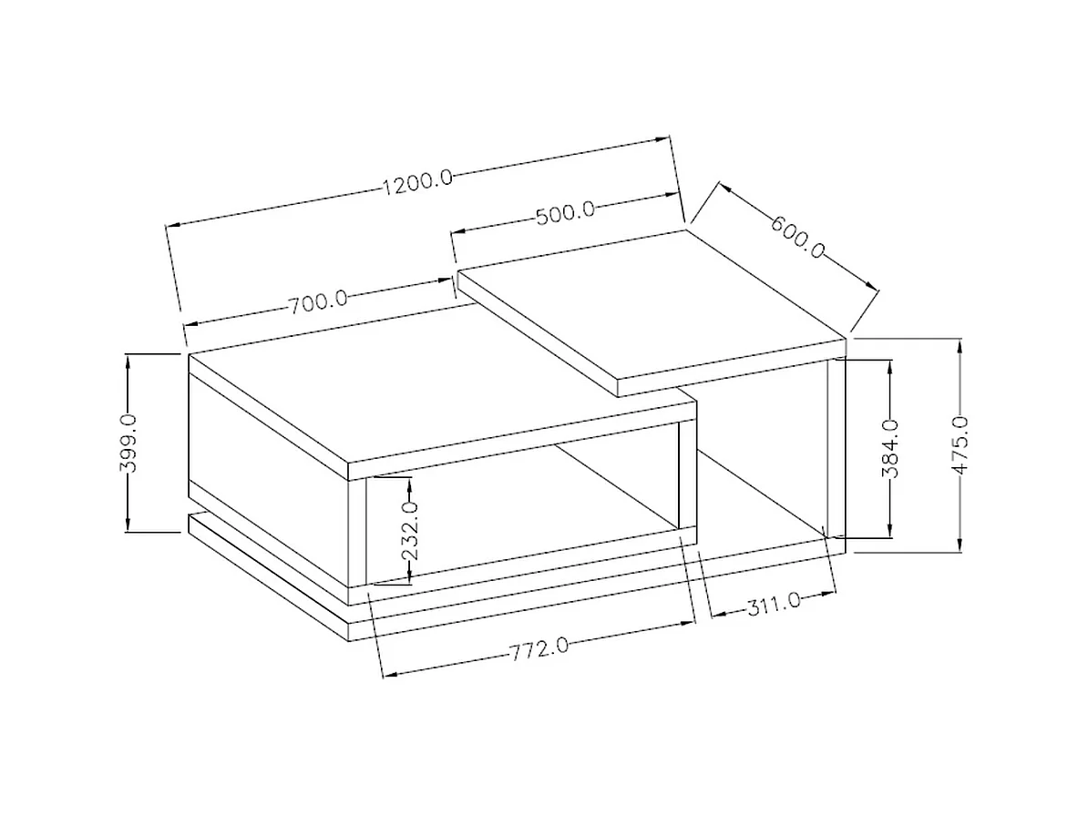 Table basse avec espace de rangement BOTA 120×60 cm