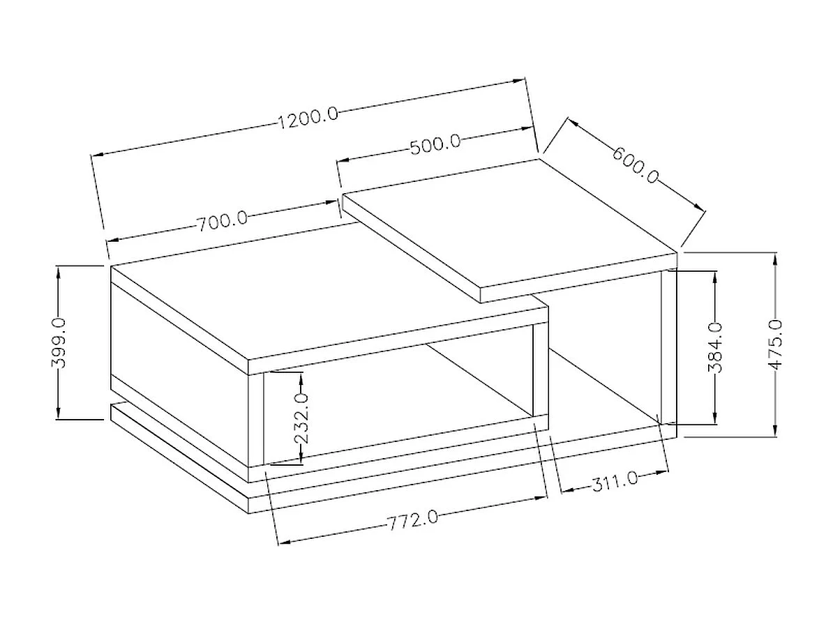 Table basse avec espace de rangement BOTA 120×60 cm