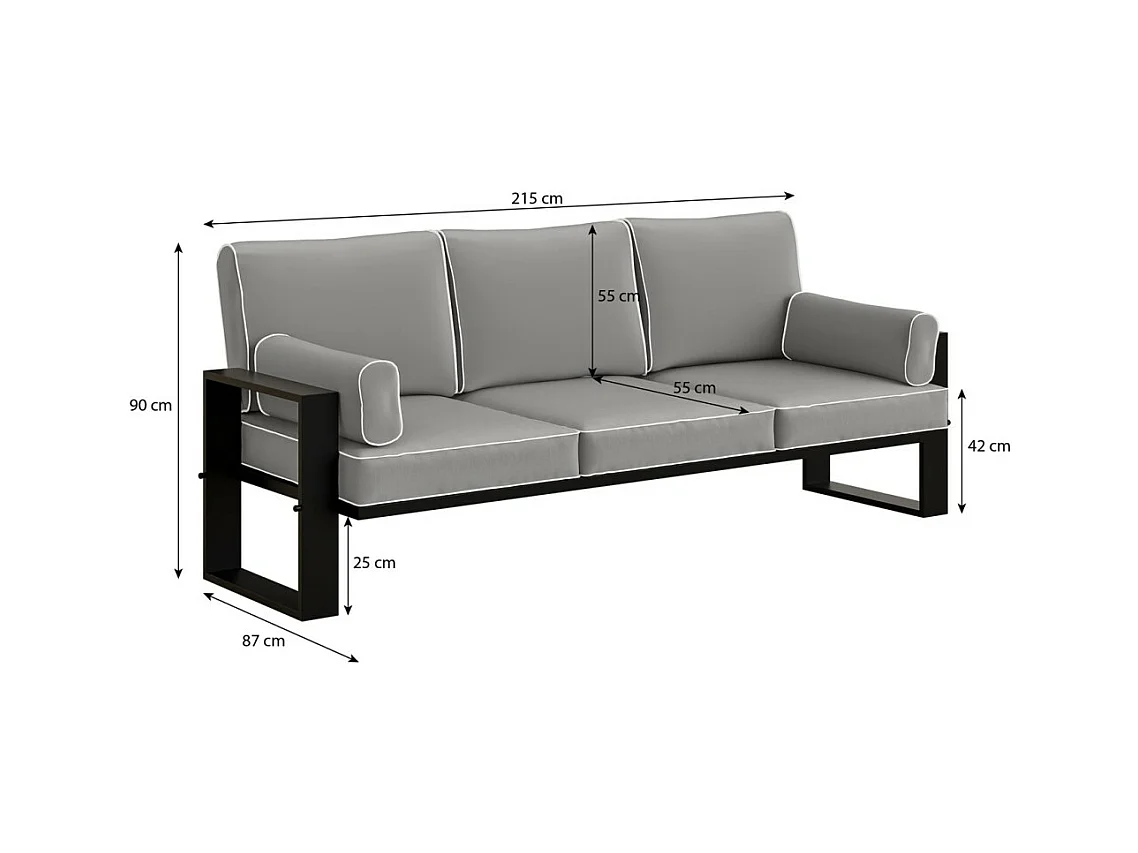 Canapé de jardin 3 places VERDINO avec cadre métallique anthracite