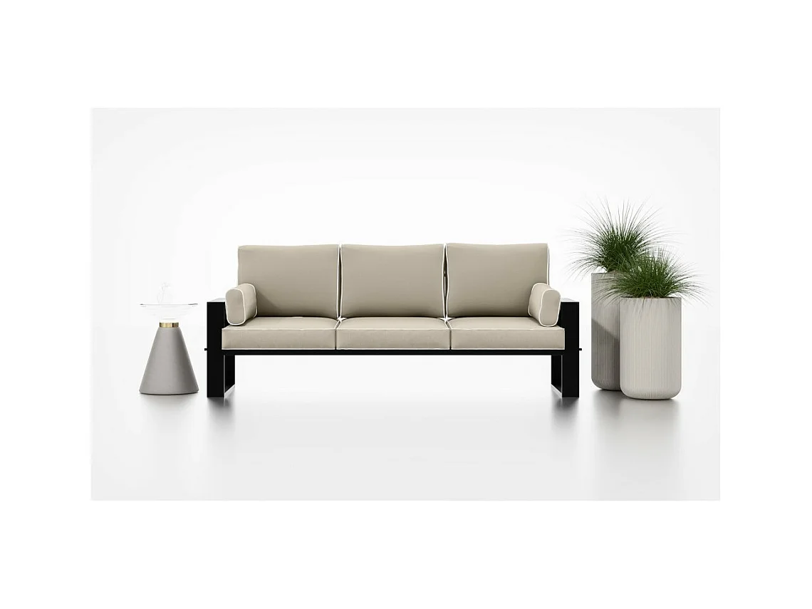 Canapé de jardin 3 places VERDINO avec cadre métallique beige