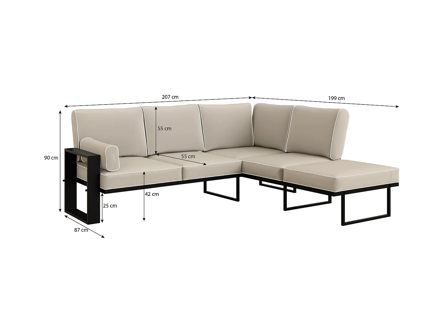 Coin jardin VERDINO avec cadre métallique beige