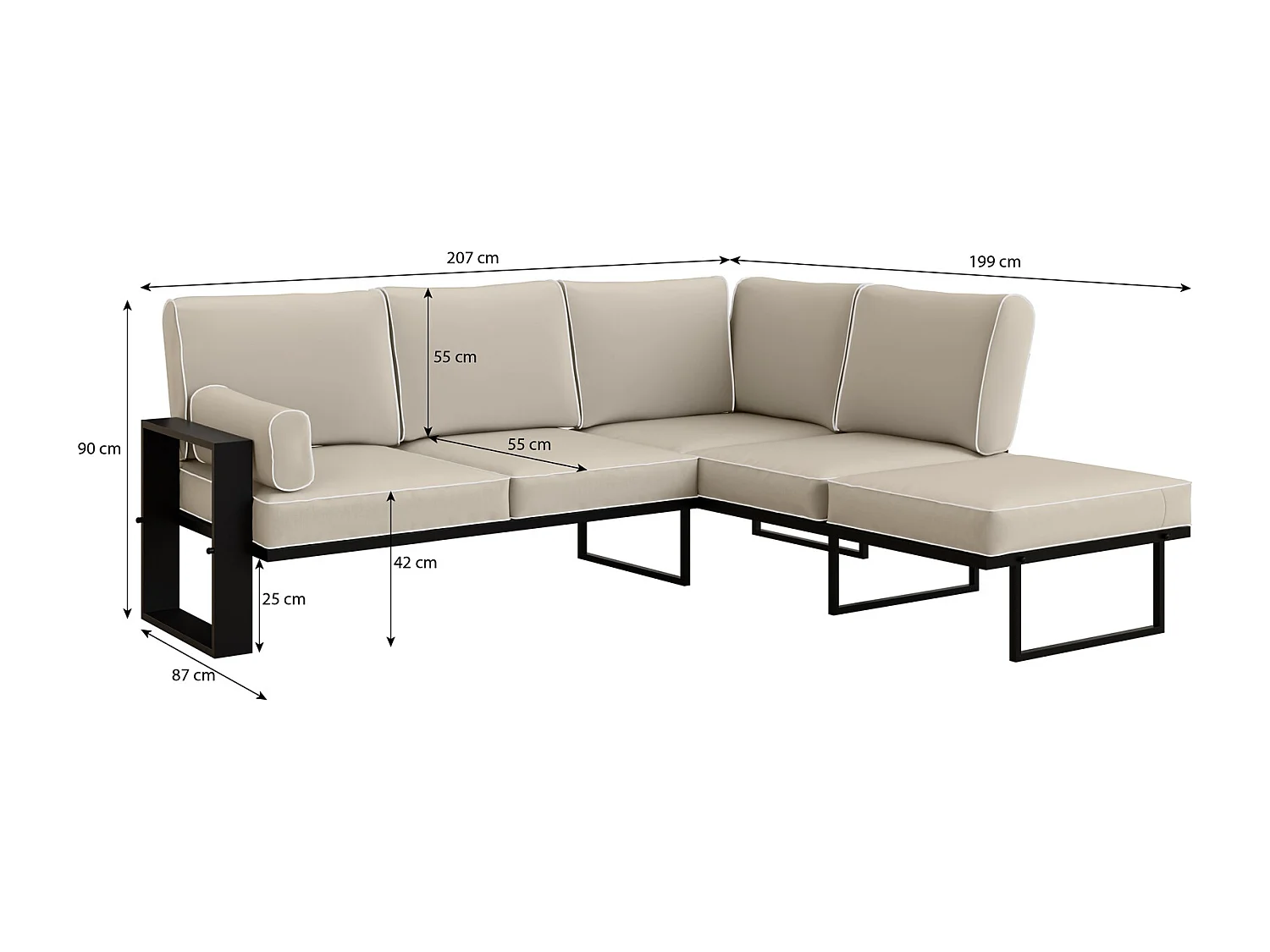 Coin jardin VERDINO avec cadre métallique beige