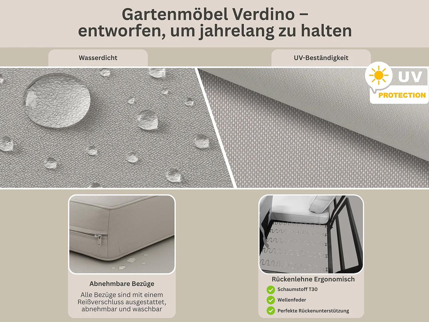 Coin jardin VERDINO 2R2 avec cadre métallique beige