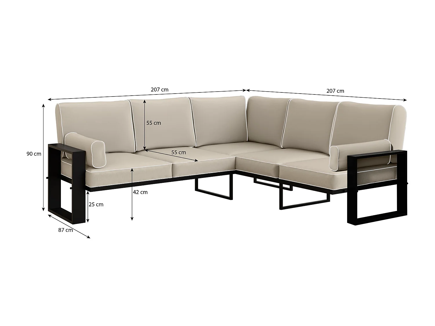 Coin jardin VERDINO 2R2 avec cadre métallique beige