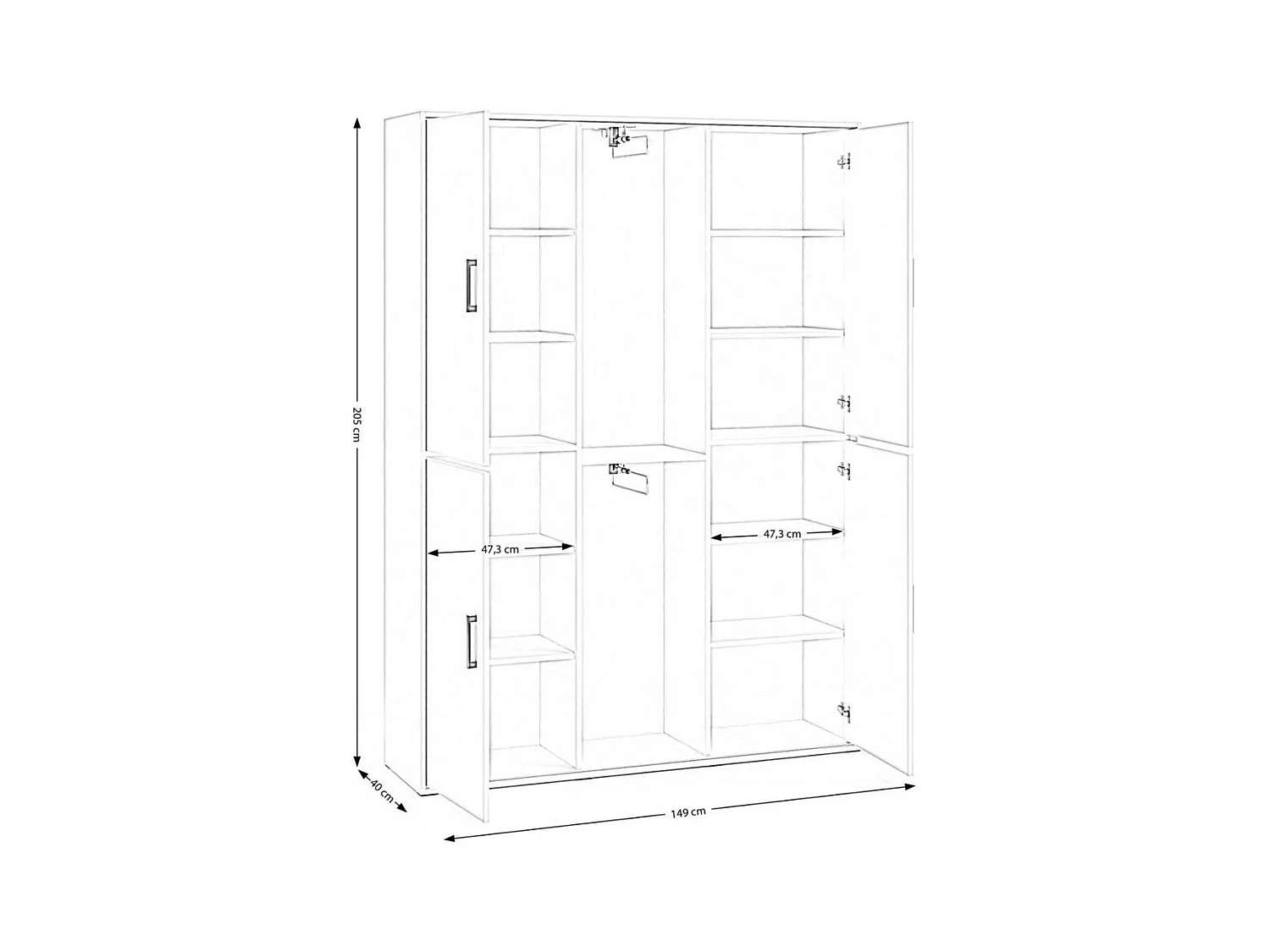 DRAAIDEURKAST Lang 150/205/40 cm 5-deurs wit