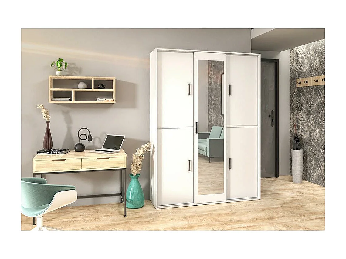 ARMOIRE A PORTES TROIS Lano 150/205/40 cm 5 portes blanc