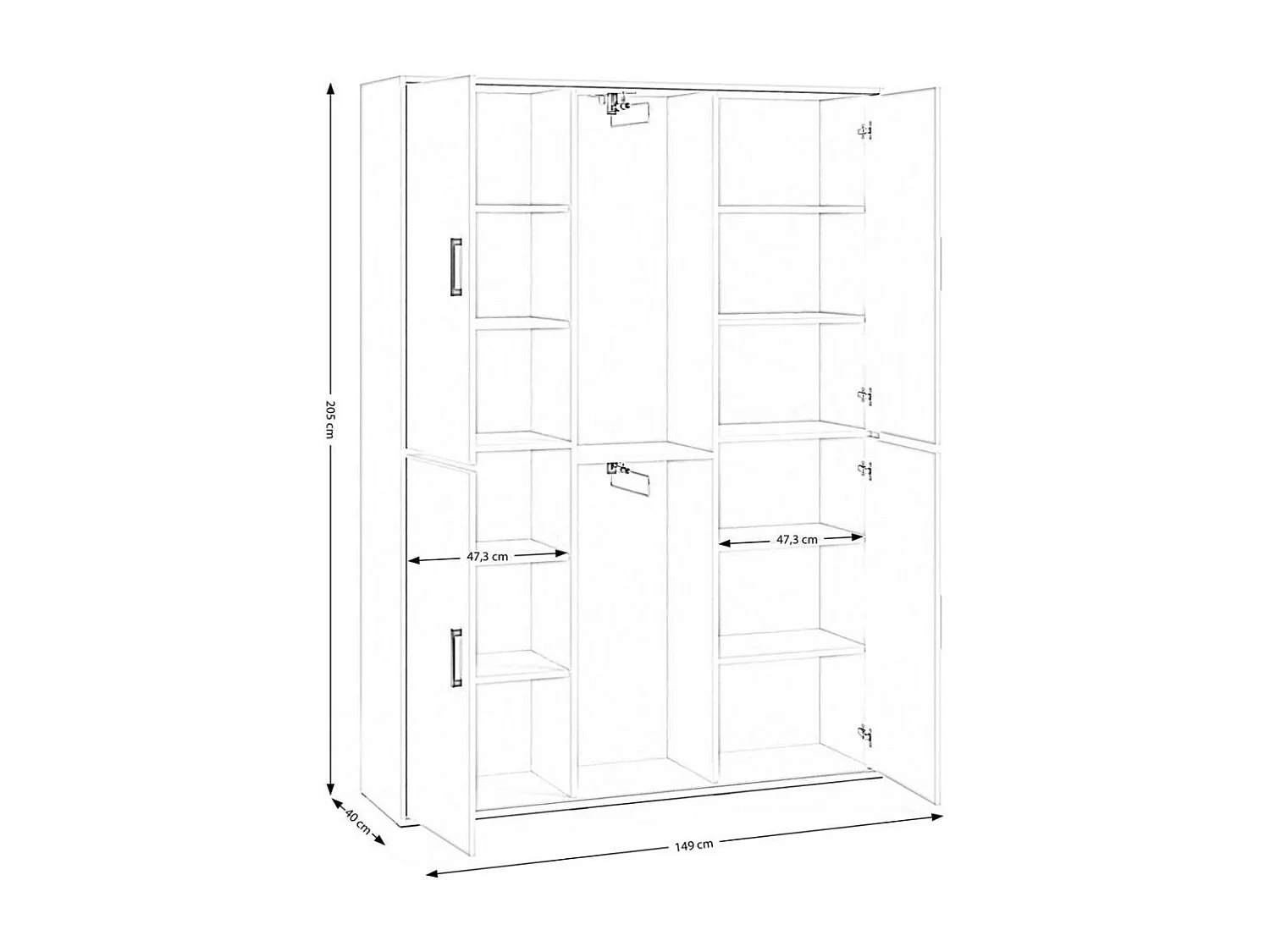 ARMOIRE A PORTES TROIS Lano 150/205/40 cm 5 portes blanc