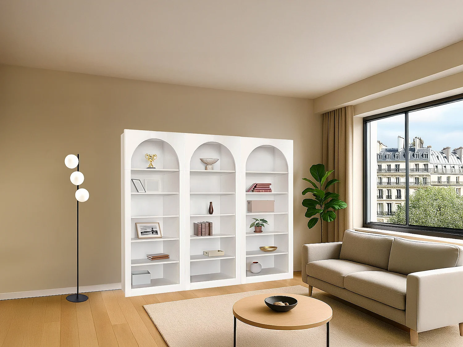 Conjunto de 3 bibliotecas com 6 nichos branco - CYMORA