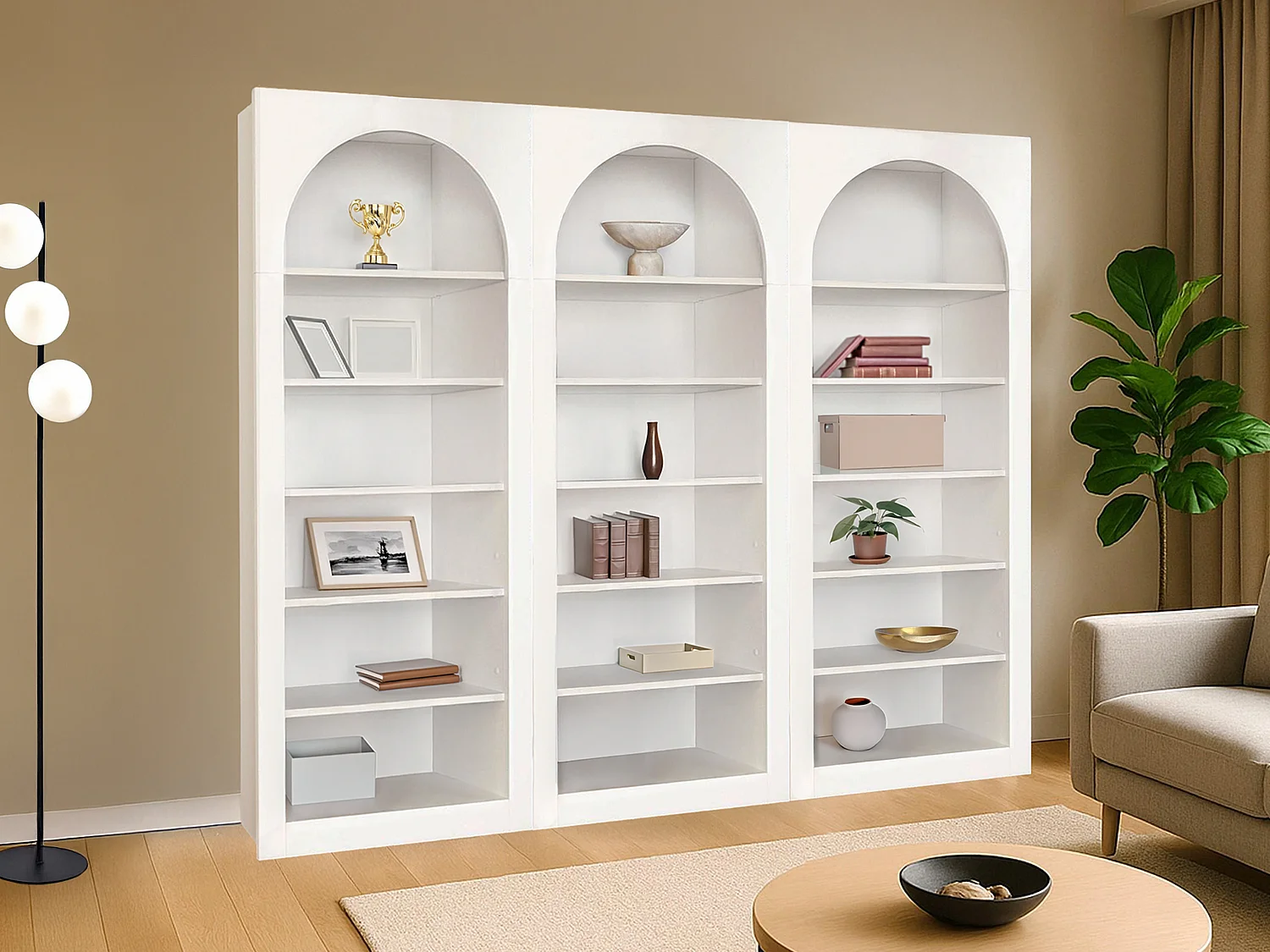 Lot de 3 bibliothèques avec 6 niches - Blanc - CYMORA
