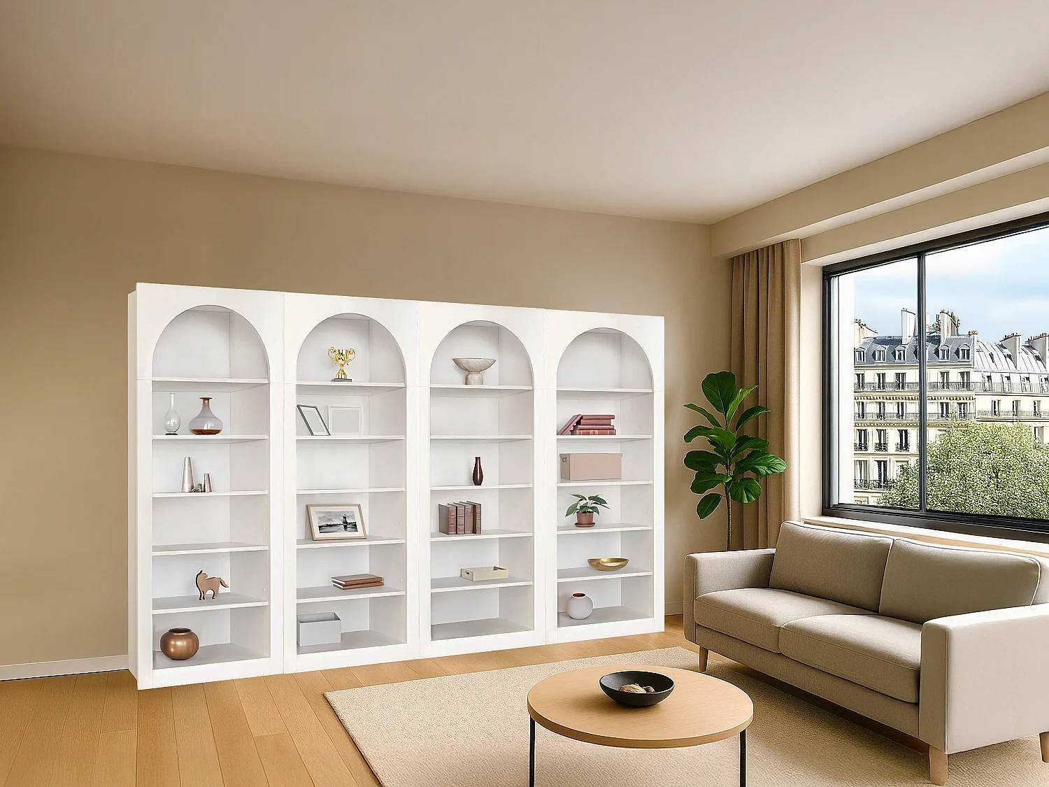 Lot de 4 bibliothèques avec 6 niches - Blanc - CYMORA