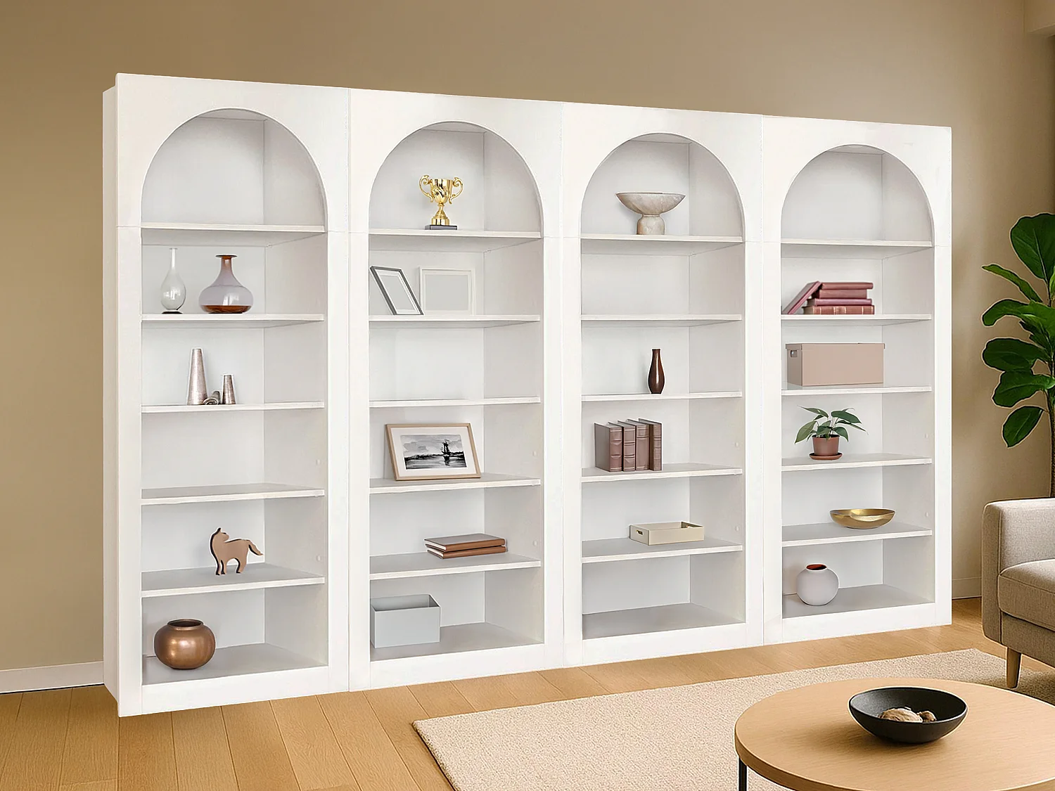 Lot de 4 bibliothèques avec 6 niches - Blanc - CYMORA