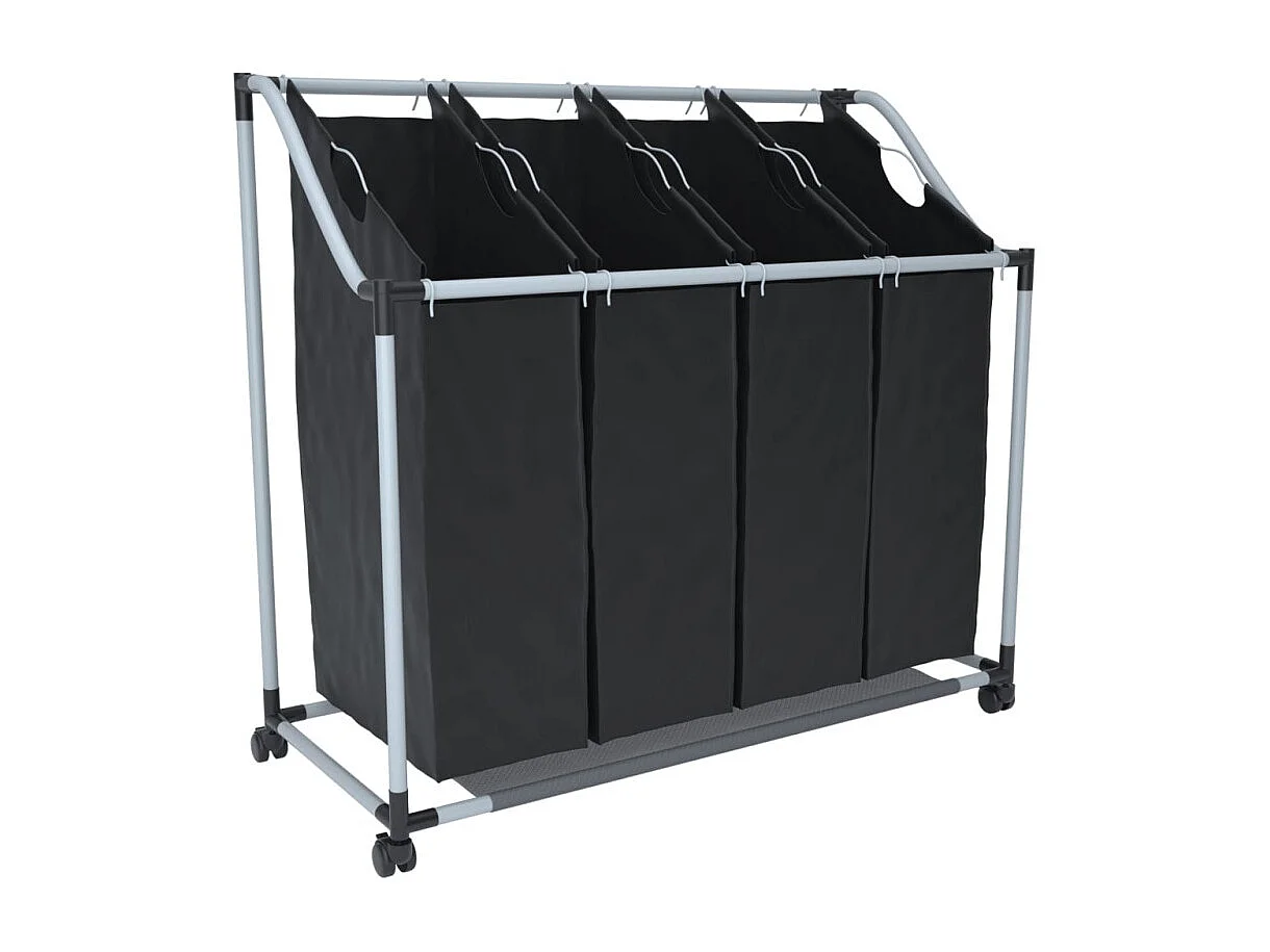 Clasificador de Ropa con 4 Bolsas Grises de Acero - Organizador de Lavandería con Ruedas