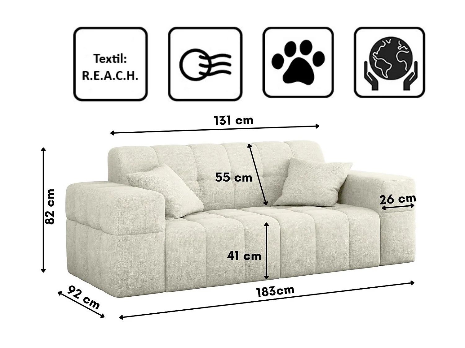 Canapé 2 places série Canapé NIMES tissu élégant Perfect Harmony Cream