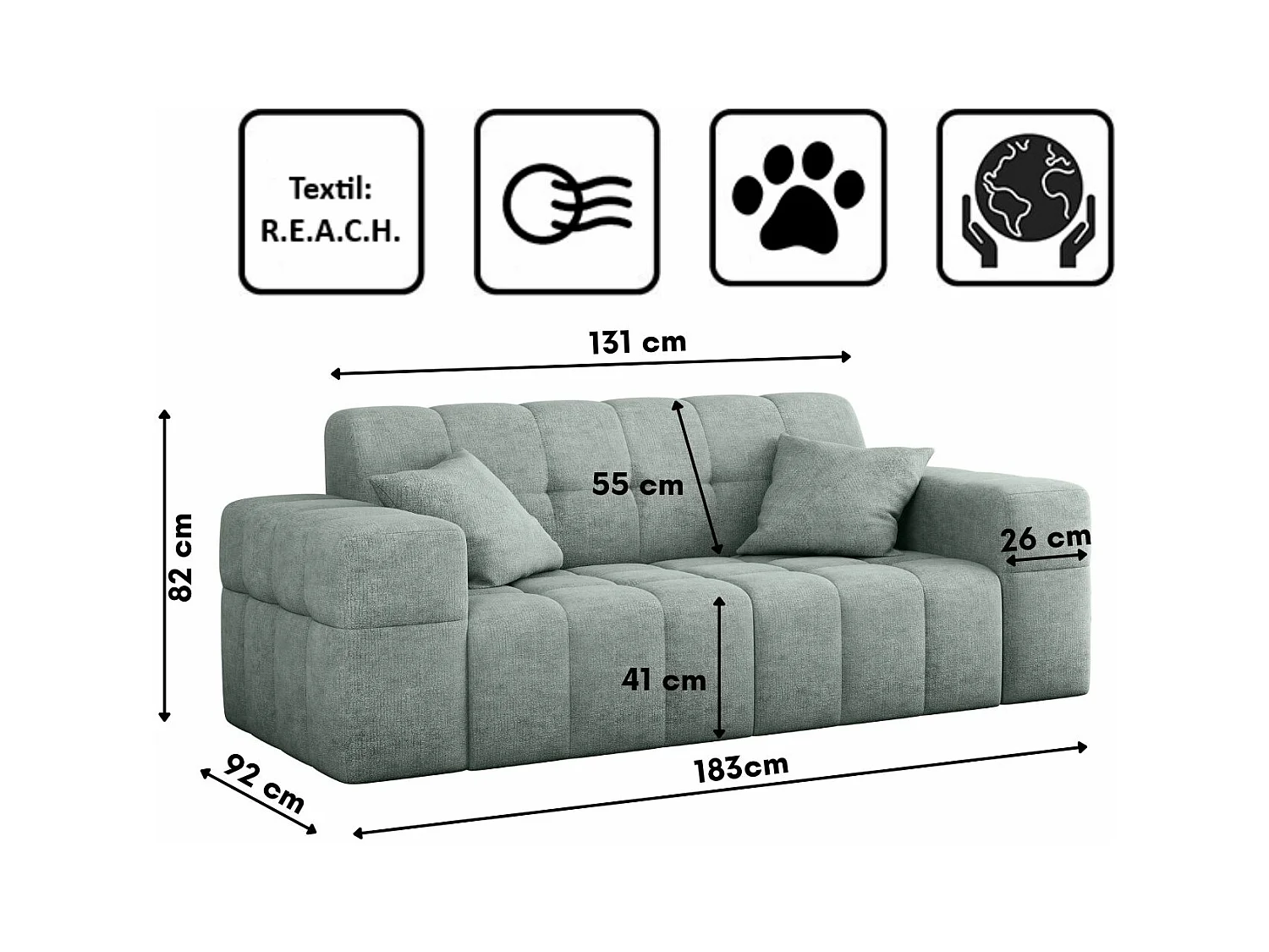 Sofa 2 sitzer Couch serie NIMES stilvol Stoff Perfect Harmony Mintz