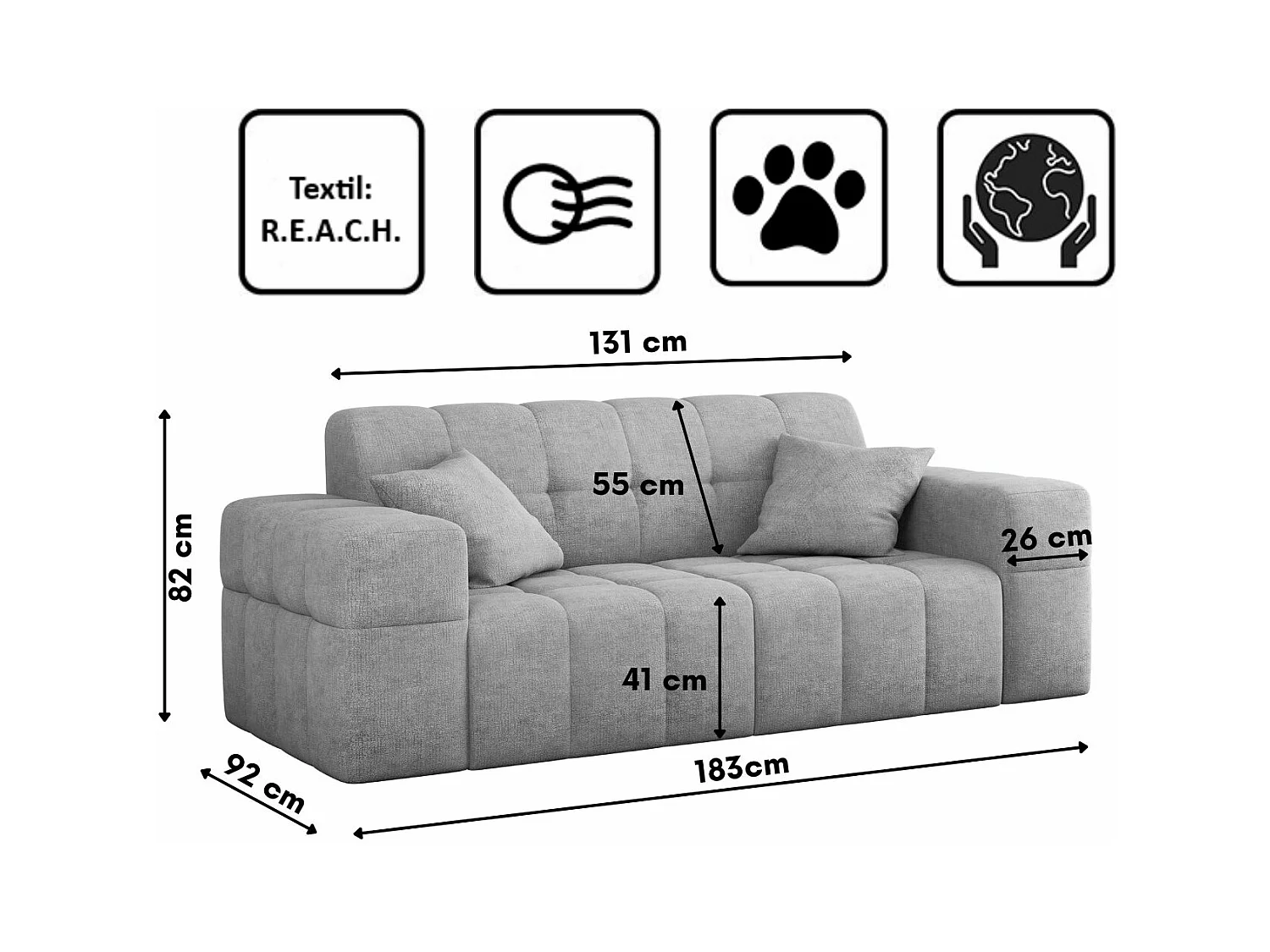 Canapé 2 places série NIMES tissu élégant Perfect Harmony Grey