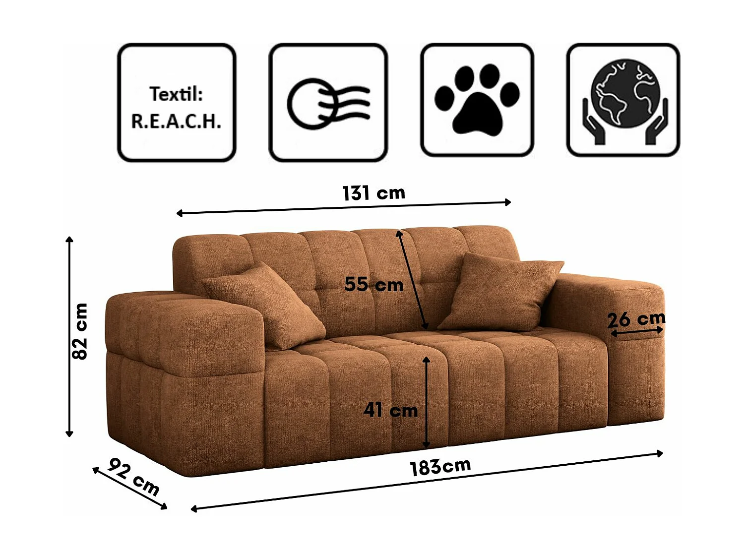 Sofa 2 sitzer Couch serie NIMES stilvol Stoff Perfect Harmony Orange
